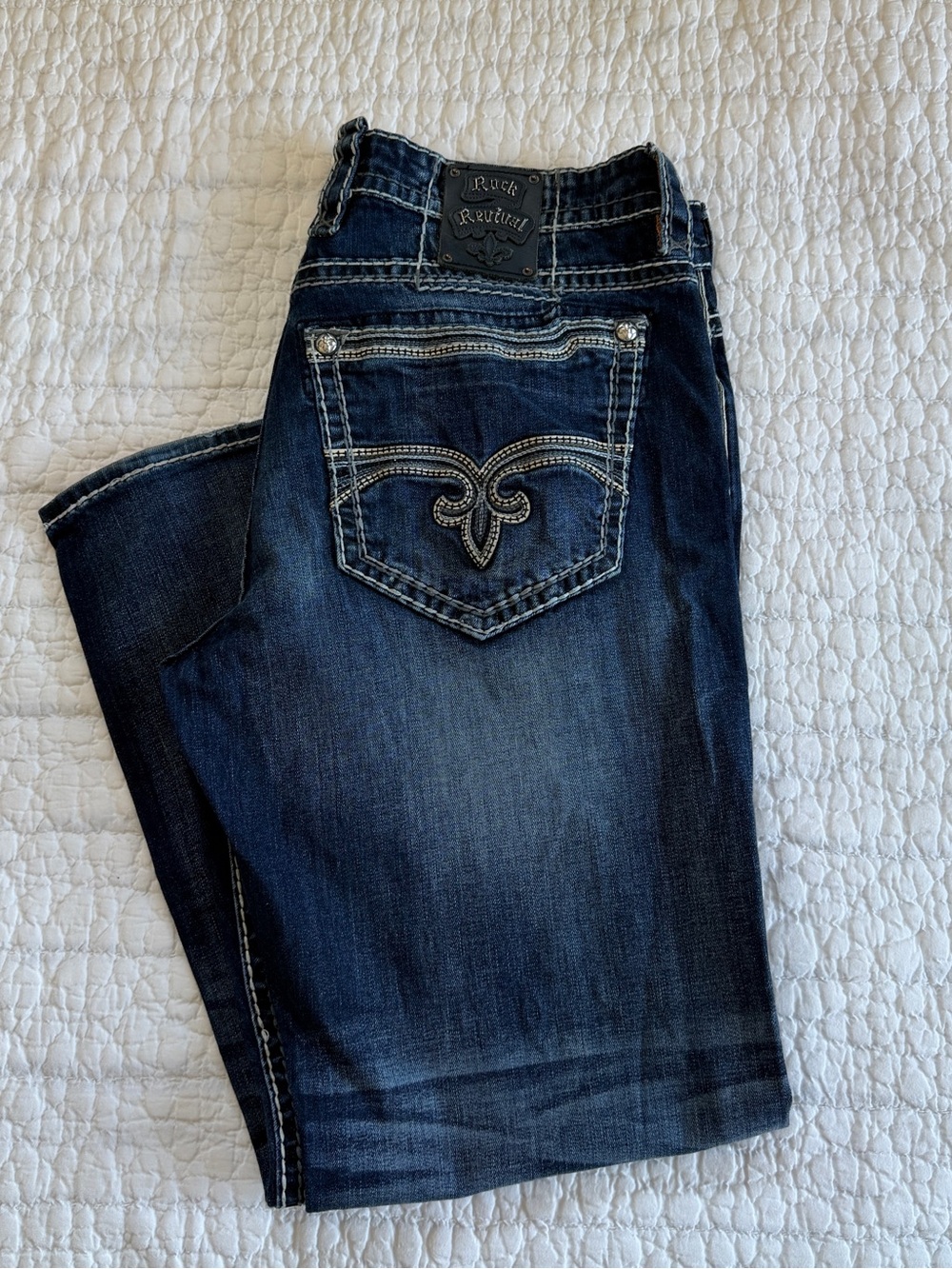 Rock Revival Indigo Jeans with Orange Embroidered Waistband